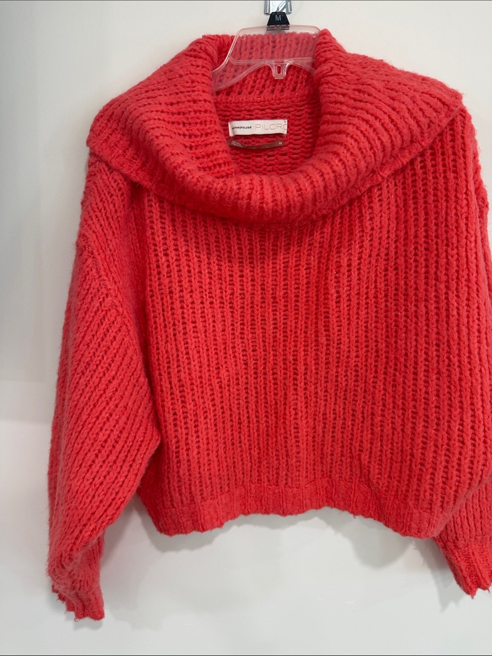 Pilcro Coral-Red Cowl Neck Chunky Sweater
